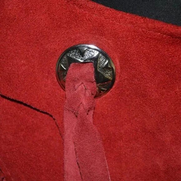 Vintage Pioneer Wear Red Genuine Leather Fringe Bib Shawl Made in USA Cowboy - Picture 9 of 11